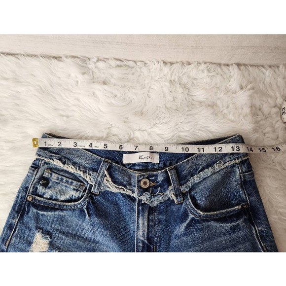 Kancan Womens Tapered Jeans Blue Distressed Pockets Whiskered Mid Rise Juniors 1 - Picture 3 of 7